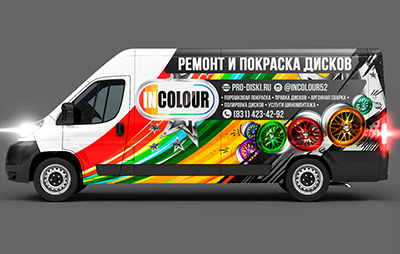 Дизайн брендирования на Fiat Ducato для компании INCOLOUR